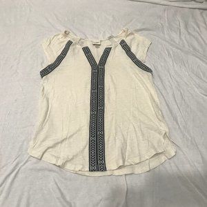 Cap Sleeve Embroidered White Shirt